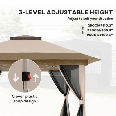 Outsunny 3.6 x 3.6m Pop Up Gazebo with Netting and Wheeled Bag, Beige