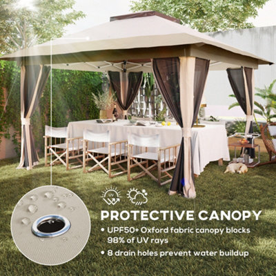 Outsunny 3.6 x 3.6m Pop Up Gazebo with Netting and Wheeled Bag, Beige