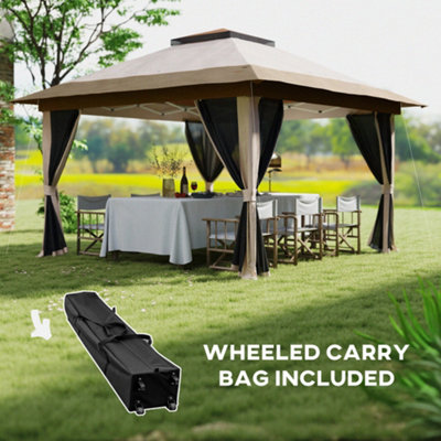 Outsunny 3.6 x 3.6m Pop Up Gazebo with Netting and Wheeled Bag, Beige