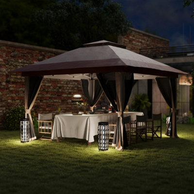 Outsunny 3.6 x 3.6m Pop Up Gazebo with Netting and Wheeled Bag, Beige