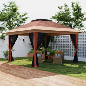 Outsunny 3.6 x 3.6m Pop Up Gazebo with Netting and Wheeled Bag, Brown