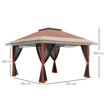 Outsunny 3.6 x 3.6m Pop Up Gazebo with Netting and Wheeled Bag, Brown