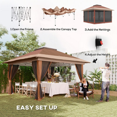 Outsunny 3.6 x 3.6m Pop Up Gazebo with Netting and Wheeled Bag, Brown