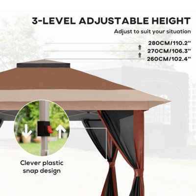 Outsunny 3.6 x 3.6m Pop Up Gazebo with Netting and Wheeled Bag, Brown
