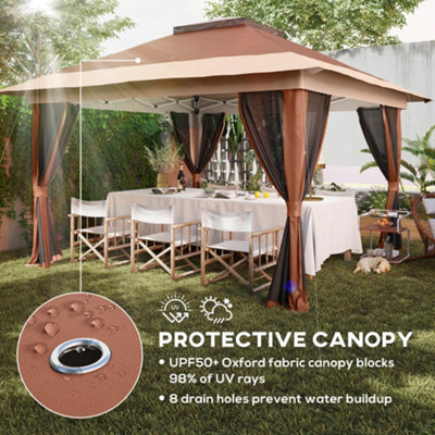 Outsunny 3.6 x 3.6m Pop Up Gazebo with Netting and Wheeled Bag, Brown