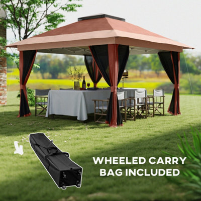 Outsunny 3.6 x 3.6m Pop Up Gazebo with Netting and Wheeled Bag, Brown