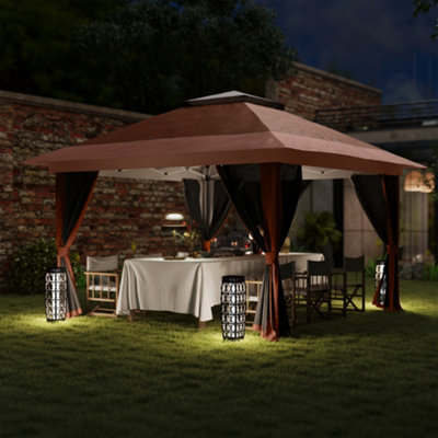 Outsunny 3.6 x 3.6m Pop Up Gazebo with Netting and Wheeled Bag, Brown