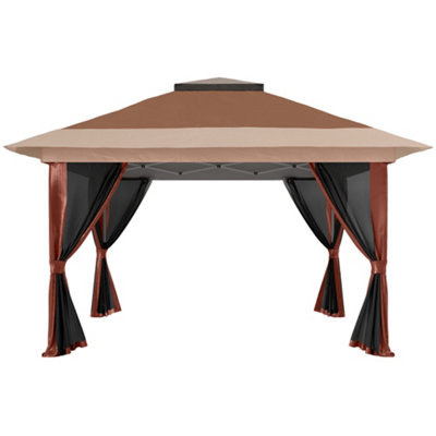 Outsunny 3.6 x 3.6m Pop Up Gazebo with Netting and Wheeled Bag, Brown