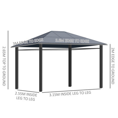 Outsunny 3.6 x 3(m) Hardtop Gazebo for Garden Party with Polycarbonate Curtains - 3
