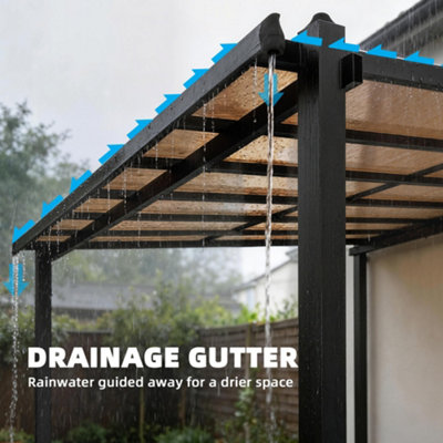 Outsunny 3.6 x 3 m Lean to Garden Pergola with Drainage Gutters, Dark Grey