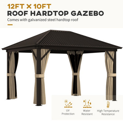 Outsunny 3.6 x 3(m) Metal Backyard Hardtop Gazebo with Screened Curtain Brown - 5
