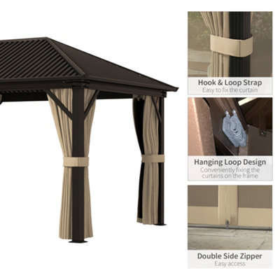 Outsunny 3.6 x 3(m) Metal Backyard Hardtop Gazebo with Screened Curtain Brown - 6