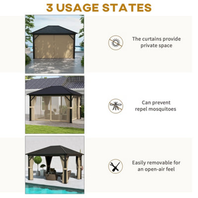 Outsunny 3.6 x 3(m) Metal Backyard Hardtop Gazebo with Screened Curtain Brown - 7