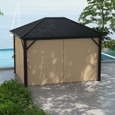Outsunny 3.6 x 3(m) Metal Backyard Hardtop Gazebo with Screened Curtain Brown - 8