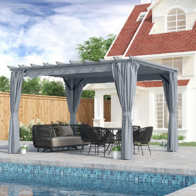 Outsunny 3.6 x 3(m) Outdoor Retractable Pergola Gazebo Sun Shade Canopy Curtains