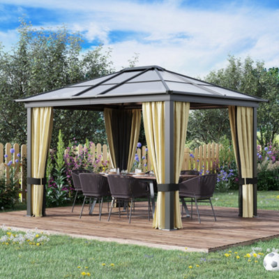 Outsunny 3.6 x 3m Hardtop Gazebo Canopy with Mosquito Netting and Curtains
