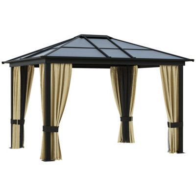 Outsunny 3.6 x 3m Hardtop Gazebo Canopy with Mosquito Netting and Curtains