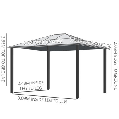Outsunny 3.6 x 3m Hardtop Gazebo Canopy with Mosquito Netting and Curtains - 3