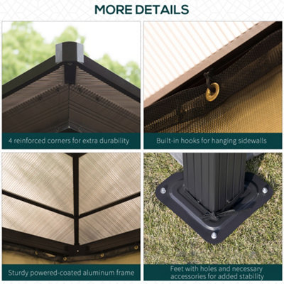 Outsunny 3.6 x 3m Hardtop Gazebo Canopy with Mosquito Netting and Curtains - 6