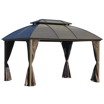Outsunny 3.65 x 3(m) Aluminum Outdoor Gazebo w/ Hardtop Double Roof Sidewalls