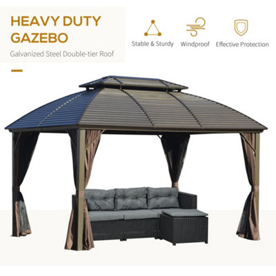 Outsunny 3.65 x 3(m) Aluminum Outdoor Gazebo w/ Hardtop Double Roof Sidewalls - 4