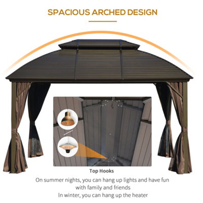 Outsunny 3.65 x 3(m) Aluminum Outdoor Gazebo w/ Hardtop Double Roof Sidewalls - 6