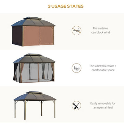 Outsunny 3.65 x 3(m) Aluminum Outdoor Gazebo w/ Hardtop Double Roof Sidewalls - 8