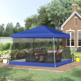 Outsunny 3.6x3.6x2.6m Folding Pop-up Garden Gazebo W/Mosquito Netting Blue