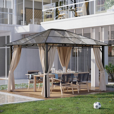 Outsunny 3.6x3(m) Hardtop Gazebo Garden Pavilion w/ Polycarbonate Roof, Brown