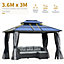 Outsunny 3.6x3(m) Polycarbonate Hardtop Gazebo with Double Roof & Aluminium Frame