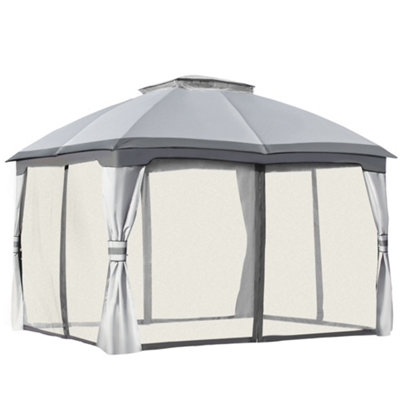 Outsunny 3.7 x 3(m) Outdoor Steel Frame Gazebo with 2-Tier Roof Sidewalls Garden