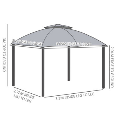 Outsunny 3.7 x 3(m) Outdoor Steel Frame Gazebo with 2-Tier Roof Sidewalls Garden - 3