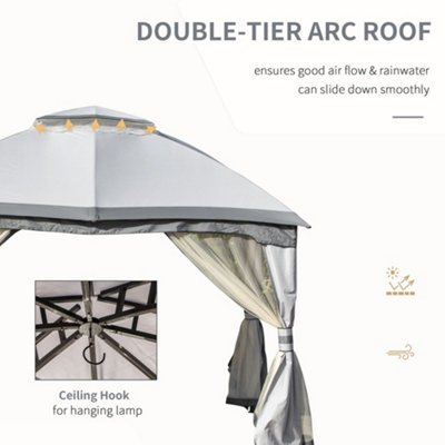 Outsunny 3.7 x 3(m) Outdoor Steel Frame Gazebo with 2-Tier Roof Sidewalls Garden - 4