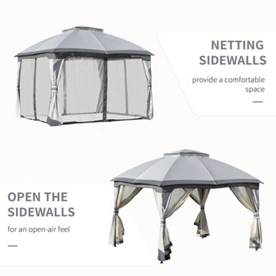 Outsunny 3.7 x 3(m) Outdoor Steel Frame Gazebo with 2-Tier Roof Sidewalls Garden - 5