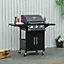 Outsunny 3 Burner Gas Grill Portable BBQ Trolley w/ 4 Wheels and Side Shelves