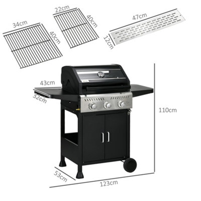 Outsunny 3 Burner Propane Gas BBQ Grill with See-through Lid and Thermometer - 3