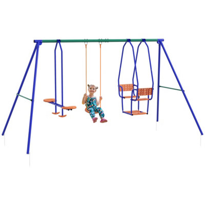 Outsunny 3 in 1 Metal Kids Swing Set with Swing, Glider, Rocking Chair, Orange