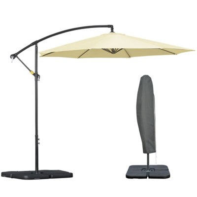 Outsunny 3(m) Banana Parasol Cantilever Umbrella Garden w/ Base Weights, Beige