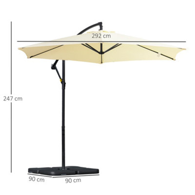Outsunny 3(m) Banana Parasol Cantilever Umbrella Garden w/ Base Weights, Beige