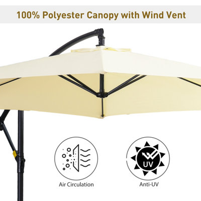 Outsunny 3(m) Banana Parasol Cantilever Umbrella Garden w/ Base Weights, Beige