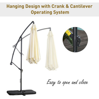 Outsunny 3(m) Banana Parasol Cantilever Umbrella Garden w/ Base Weights, Beige
