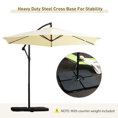 Outsunny 3(m) Banana Parasol Cantilever Umbrella Garden w/ Base Weights, Beige