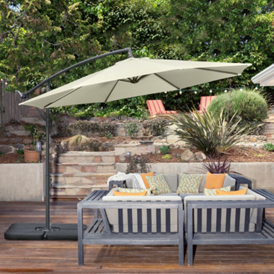 Outsunny 3(m) Banana Parasol Cantilever Umbrella Garden w/ Base Weights, Beige