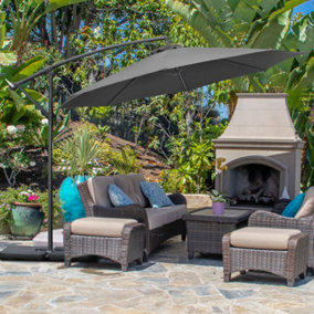 Outsunny 3(m) Banana Parasol Cantilever Umbrella Garden w/ Base Weights, Black