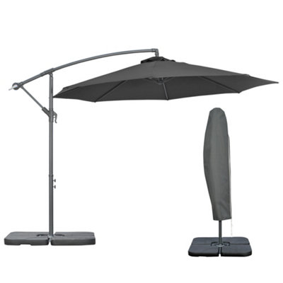 Outsunny 3(m) Banana Parasol Cantilever Umbrella Garden w/ Base Weights, Black