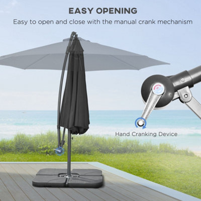 Outsunny 3(m) Banana Parasol Cantilever Umbrella Garden w/ Base Weights, Black