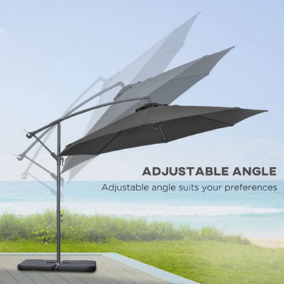 Outsunny 3(m) Banana Parasol Cantilever Umbrella Garden w/ Base Weights, Black