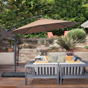 Outsunny 3(m) Banana Parasol Cantilever Umbrella Garden w/ Base Weights, Coffee