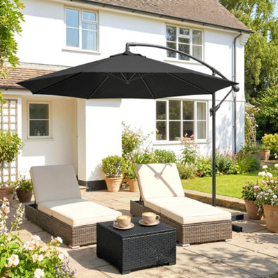 cantilever patio umbrella uk Patioslife Aegis Pro Round with Solar LED Li  -Patioslife mixing function with modern style.( This set of patio cantilever umbrella with heavy duty stand will send in 2 boxes.). Outsunny 3(m) Banana Parasol Cantilever
