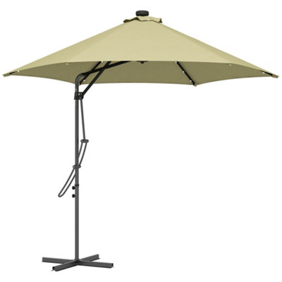 Outsunny 3(m) Cantilever Garden Parasol Umbrella with Solar LED and Cover, Beige